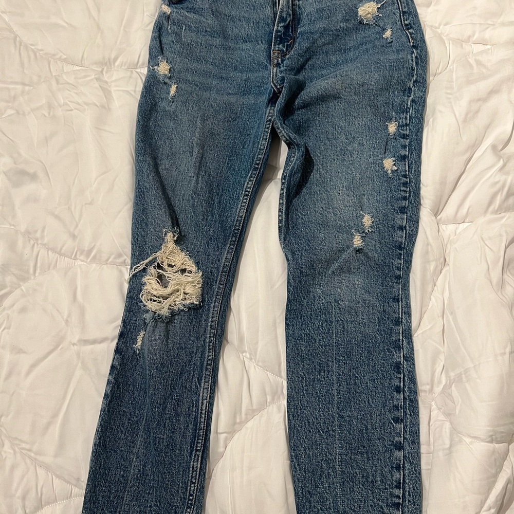 Abercrombie & Fitch Distressed Straight Leg Jeans - Blue